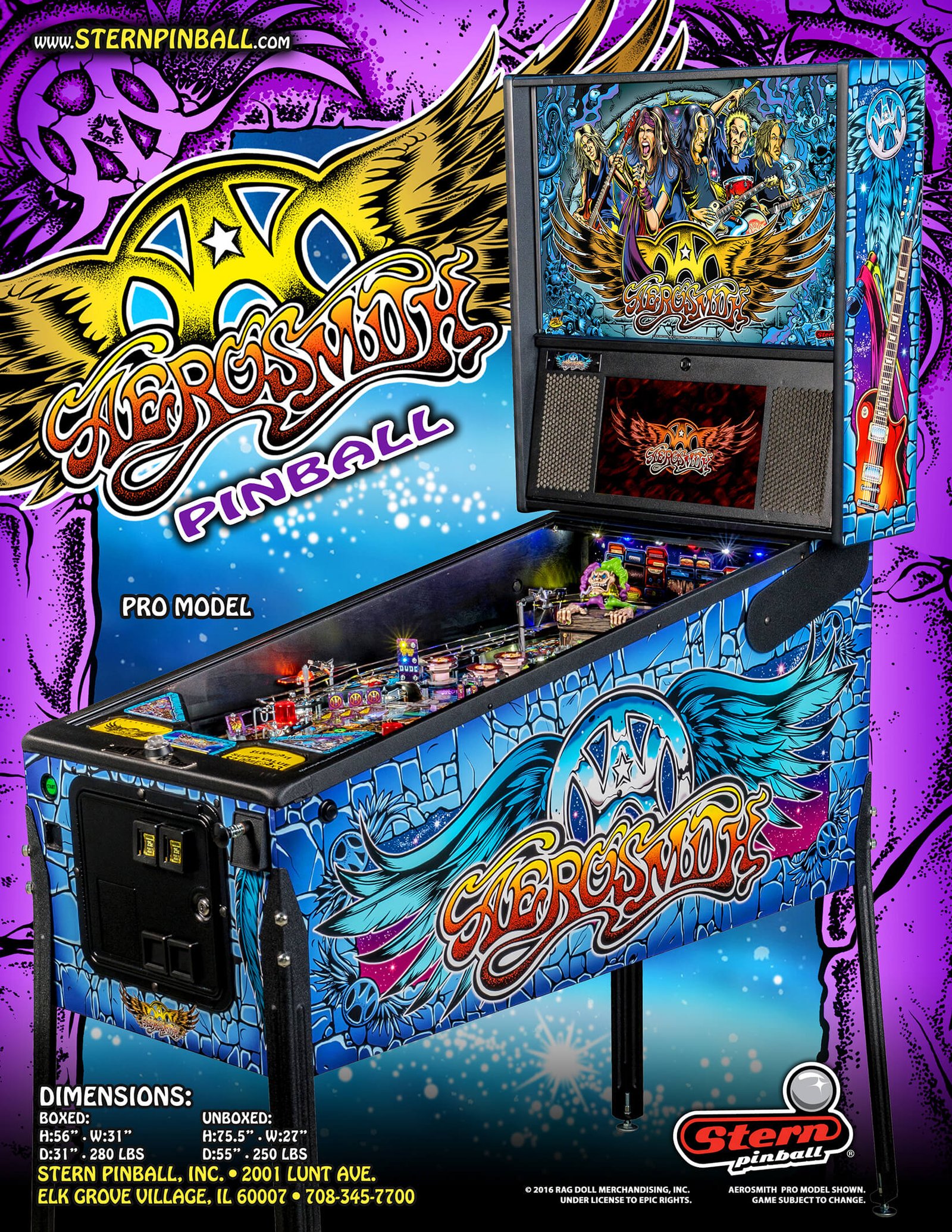 Aerosmith Pro Pinball Machine by Stern